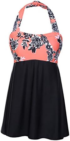 PARTY LADY Womens Vintage Sailor Floral Print Swimsuit Halter Neck Skirtini Swimdress Size 3XL Orange &amp; Black