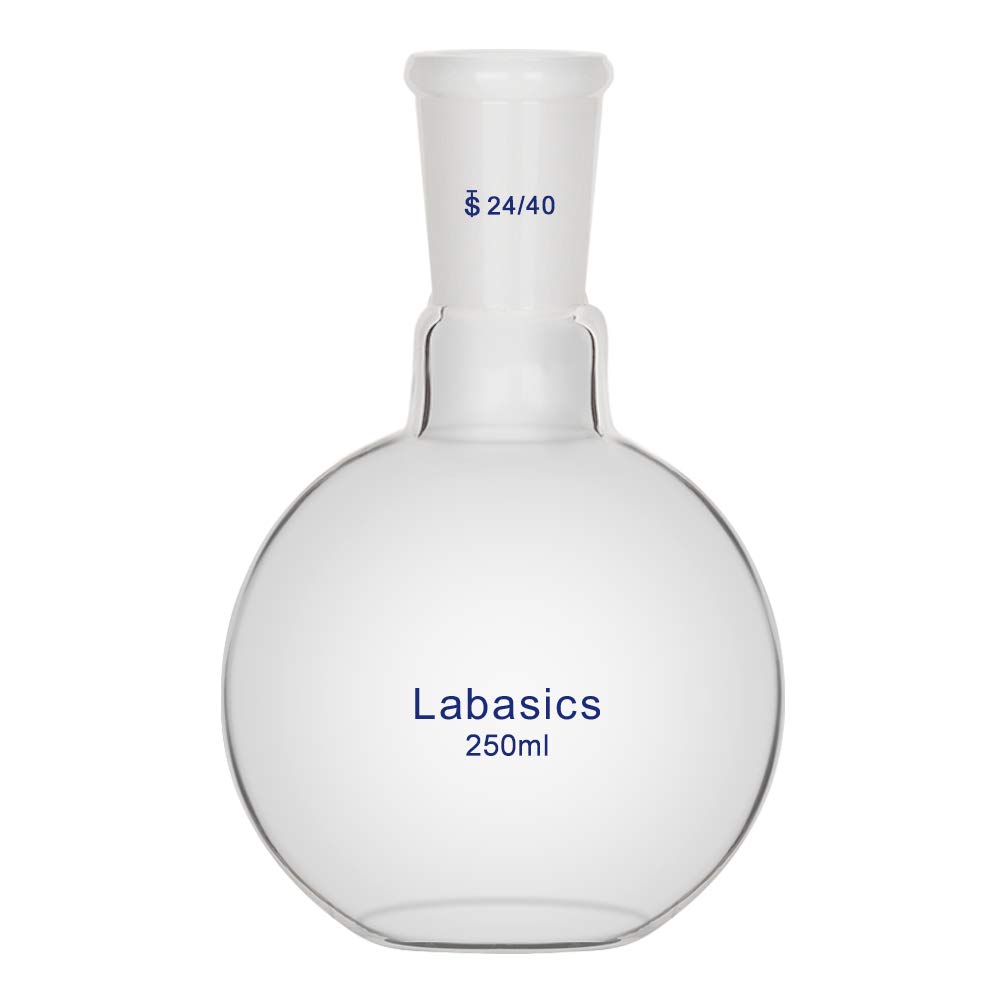 Labasics Glass 250ml Single Neck Flat Bottom Boiling Flask, with 24/40 Standard Taper Outer Joint, 250ml