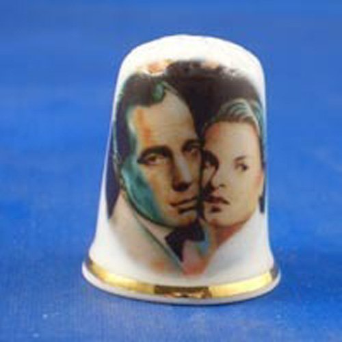 Porcelain China Collectable Thimble - Humphrey Bogart & Ingrid Bergmann in Casablanca - Free Gift Box