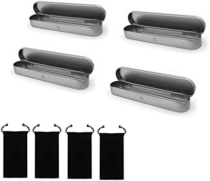 8 pcs combo Hinged Top Silver Tin Box Straight Razor Box Gift Case with Black Velvet Pouch Storage Container for Necklace Pens Crafts and more