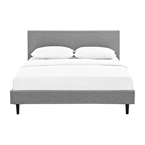 Modway Anya Upholstered Light Gray Platform Bed with Wood Slat Support