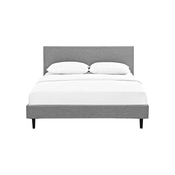 Modway Anya Upholstered Light Gray Platform Bed with Wood Slat Support