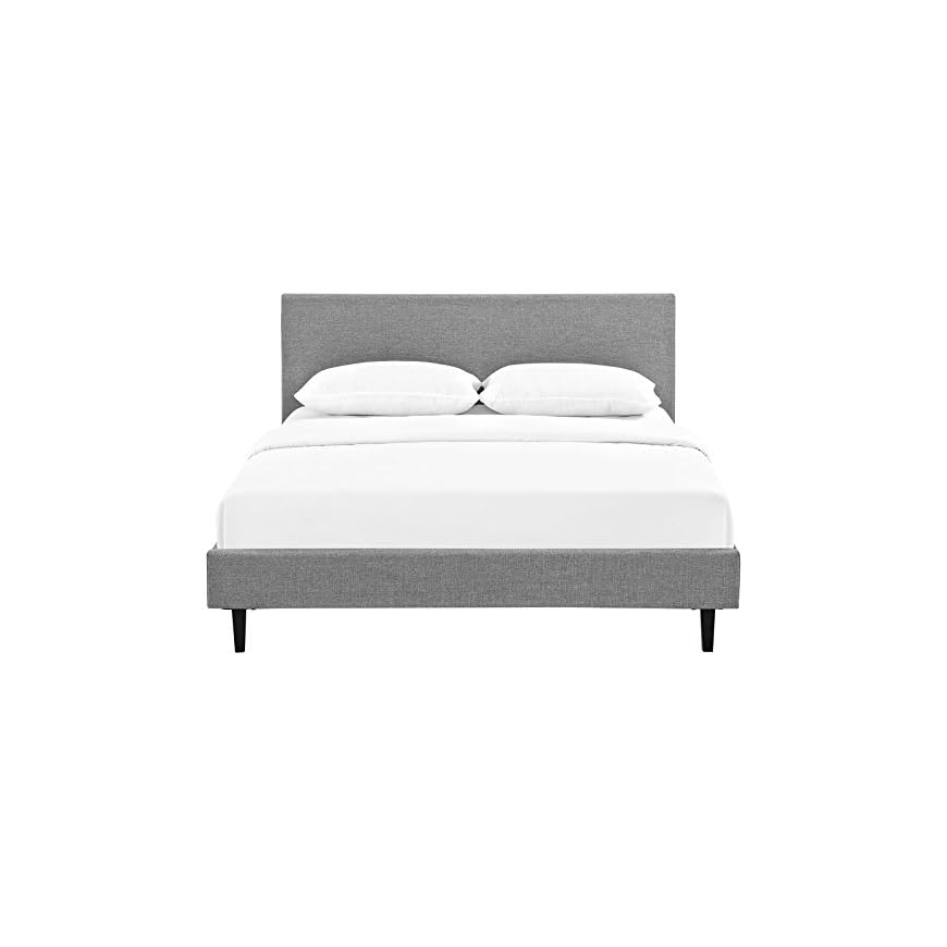 Modway Anya Upholstered Light Gray Platform Bed with Wood Slat Support