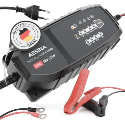ABSINA 12V & 24V Batterieladegerät KFZ 7,5 A für Blei Batterie bis 240Ah