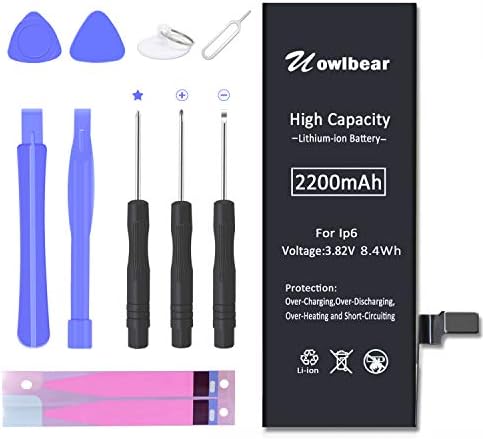 uowlbear 2200mAh Replacement iP6 Battery Compatible with iPhone 6 A1586 A1589 A1549 with Replacement Kits -3 Year Warranty