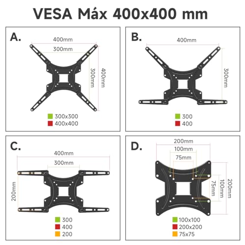 Eynshoo Soporte de Pared para TV, Base para TV para VESA Máx 400 x 400 mm, Pantallas de 32-55″, Resistentes hasta 22 kg, Acero Súper Reforzado