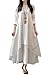 AsherFashion Women's Long Sleeve Chinese Style Cotton Linen Long Dress (US XL/Tag 4XL, White)