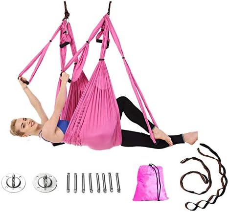 Aerial Yoga Swing Set - Ultra Strong Antigravity Yoga Hammock- Aerial Trapeze Kit - Sling For Antigravity Yoga Inversion Exercises - Mounting Accessories Included (Color : Pink)