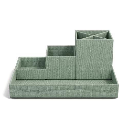 Bigso Box of Sweden LENA Organiseur de Bureau pour Stylos, Trombones, Notes Autocollantes, Boîte de Rangement Avec 4 Compartiments, Système de Rangement en Panneau de Fibres et Papier - Vert Menthe