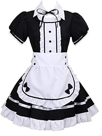 QFYZYZ Women's Lolita French Maid Cosplay Costume, 4 pcs as a set including dress; headwear; apron; fake collar (black, Size XXL) (XX-Large)