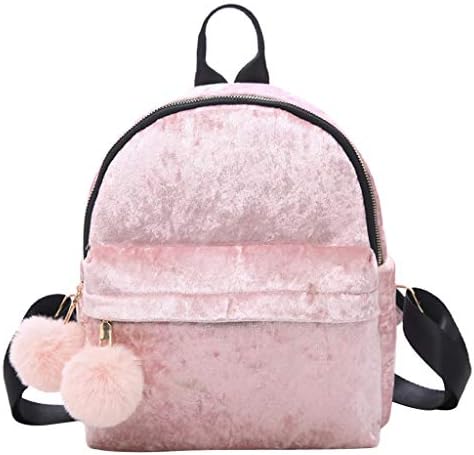 Women Girl Velour Backpack Hairball Solid Color Travel School Crossbody Bag