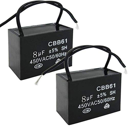 Twidec/2Pcs 450V AC 50/60Hz Run Capacitor 2-Wire Metallized Polypropylene Film Capacitors for Ceiling Fan Motor Start Run 8uf CBB61-8: Industrial & Scientific