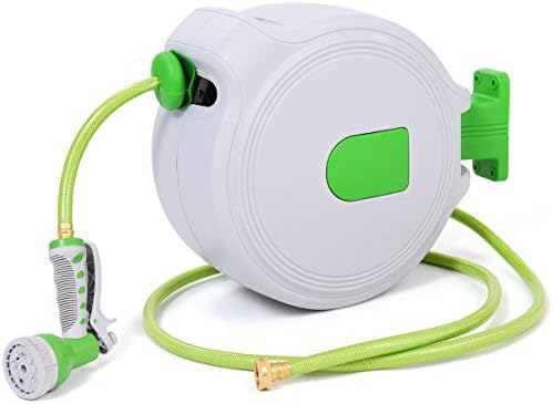 Naibang New 65Ft Retractable Water Garden Hose Reel Auto Wall Mounted W/Spray Gun Nozzle