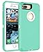 MXX Heavy Duty Defense Case with Screen Protector 4 Layers Rugged Rubber Shockproof Protection Case Cover for Apple iPhone 7 Plus/iPhone 8 Plus Aqua Green/White