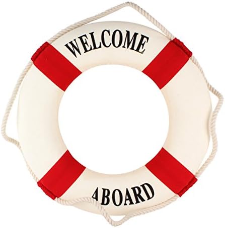 iHappy Foam Welcome Aboard Nautical Decor Lifebuoy Ring Wall Hanging Home Decoration Red Band Diameter 17.5 inches(45cm)