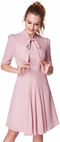 Alisa Pan Women's Bow Tie Half Sleeve Pleated Shirt Dresses 05966