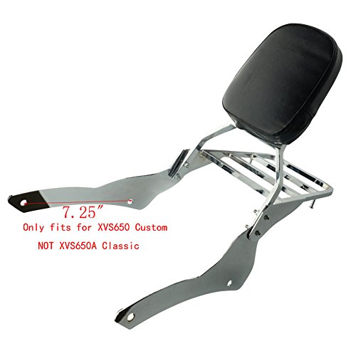 Chrome Motorcycle Chrome Backrest Sissy Bar With Luggage Rack Backrest Pad For Yamaha V-Star Vstar 650 400 Custom 1996-2011 - Thumbnail 5