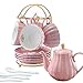 Young QI Porcelain Tea Coffee Sets with Teapot Teaspoons 8 OZ Cups & Saucer Service for 4 (Pink Set for 4)