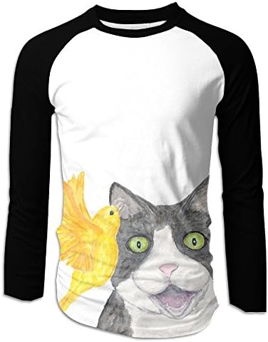 Men's Fuuny Golden Bird And Cat Pattern Raglan T-Shirt Long Sleeve T Shirt
