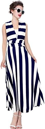 DatingDate Women Multi-way 5 Uses Striped Halter V-neck Backless Maxi Dress XL