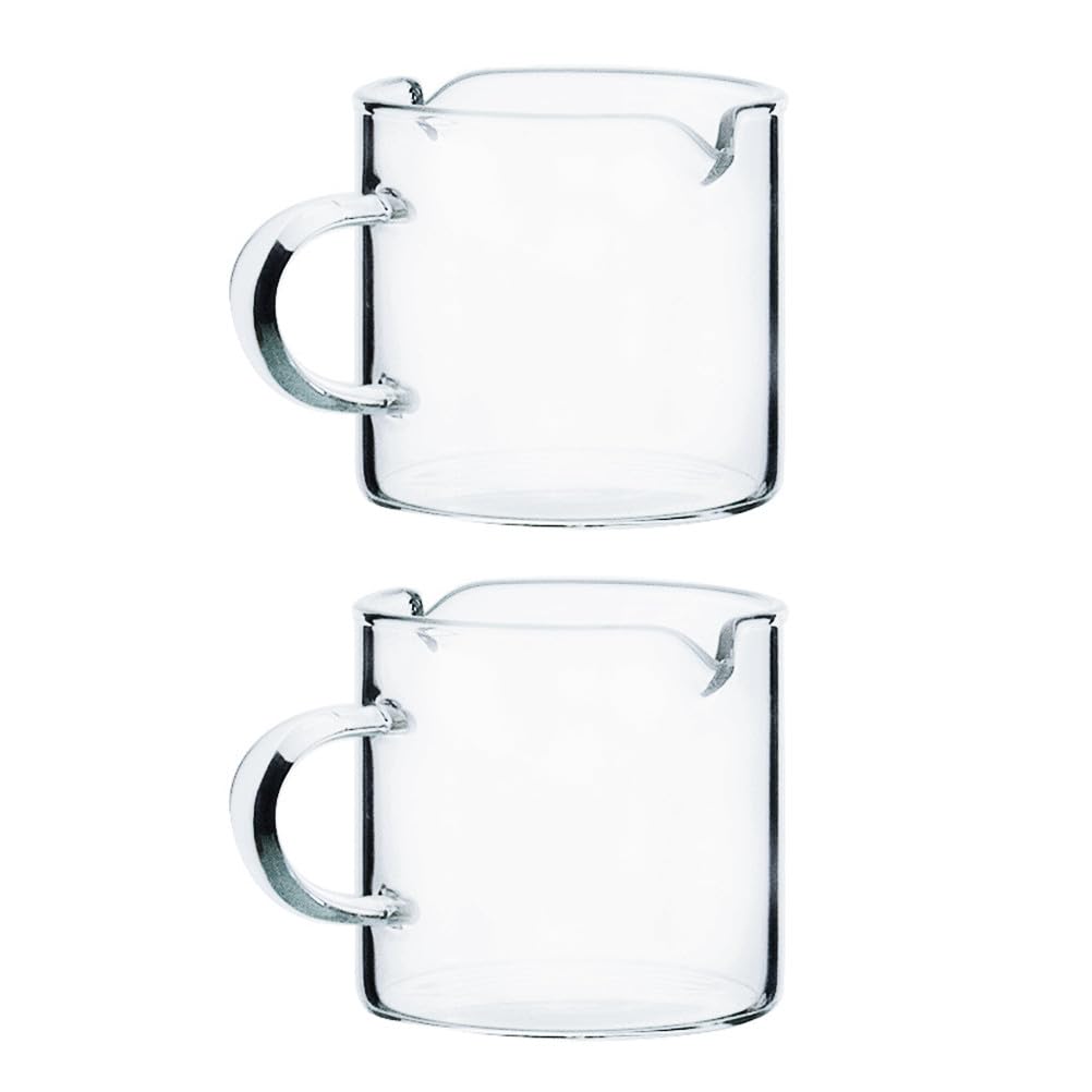 Tomaibaby Creative Heat-Resistant Double Mouth Milk Cup 120Ml Glass Pitcher Set with Handle and Spout for Coffee Latte Ice Cream Pudding Serving