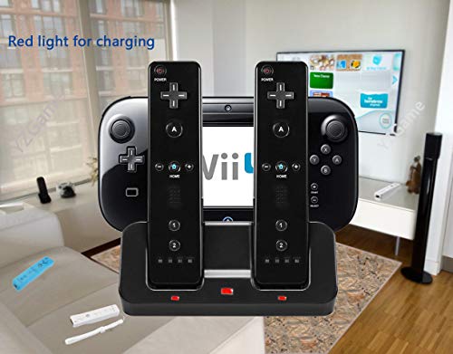 Wii U Charger Dock Station for Wii Remote & Wii U Gamepad with 2 Rechargeable Batteries Charging Cable Led Indicator -Black
