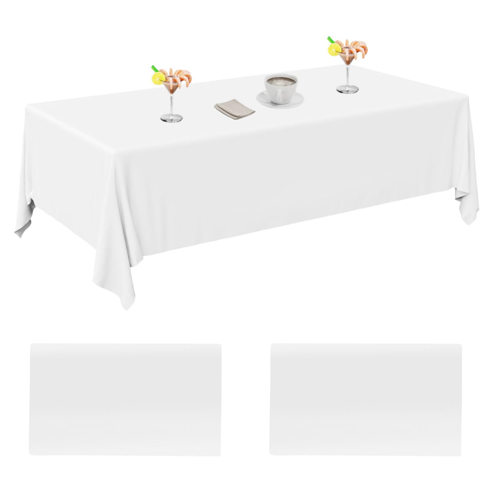 HXMJIED 2 Pack White Polyester Tablecloths, 145x260cm Washable Tablecloth, Rectangular Table Clothes, Cotton Fabric Table Clothes, Stain Resistant Table Cover, for Rectangle Tables