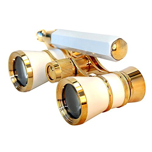 image for HQRP 3 x 25 Opera Glasses Binocular w/Built-in Extendable Handle/White