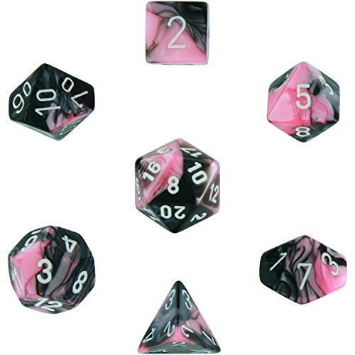 Polyhedral 7-Die Gemini Chessex Dice Set - Black-Pink with White CHX-26430