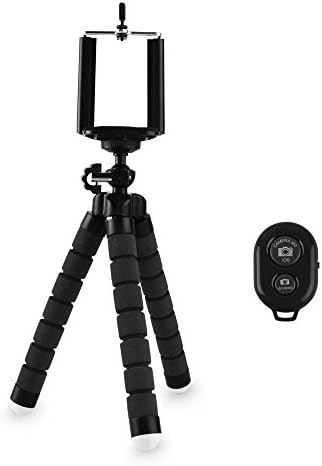 Tripod for iPhone Adjustable Tripod Mount for Cell Phone and Digital Camera,Flexible Octopus Tripod Holder with Bluetooth Remote Shutter( Black )