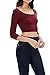 Womens Trendy Solid Color Basic Scooped Neck and Back Crop Top 3/4 Sleeve Burgundy Small