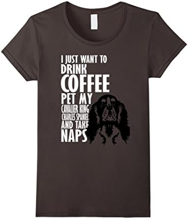 Women's Drink Coffee Pet Cavalier King Charles Spaniel Nap T-Shirt Large Asphalt