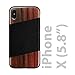 iATO Black Saffiano Leather & Bois de Rose Wood Phone Case - X