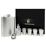 Premium 8 Ounce Leakproof Stainless Steel Hip Flask with 4 Drinking Shot Glass Set for Liquor Including Bonus Funnel and Keychain Pocket Flask