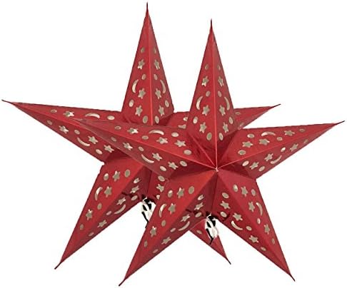 SiamSiri a Pair of 12" Large Paper Star Lantern 3D Pentagram Lampshade for Christmas Xmas Party Holloween Birthday Colorful Hanging Home Indoor Outdoor Decorations (Lights Not Included)