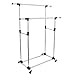 MyGift Deluxe Stainless Steel Double Rails Rolling Clothing and Garment Rack Stand w/Adjustable Telescoping Vertical and Horizontal Bars
