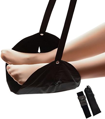 ANSATSY Portable Travel Foot Rest - Footrest Flight Carry-on Feet Rest Adjustable Foot Hammock Office travel Accessories Use in office, school, bus, train, subway or airplane trip (Black)