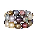 Beautiful Silver Beads Multicolor Cultured Freshwater Pearl Stretch Ring