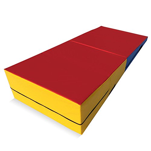 gymmatsdirect Folding Gymnastics Incline Mat Large Cheese Wedge Ramp Skill Shape Triangle Tumbling Mats 60"x30"x15", Red/Blue/Yellow - Thumbnail 3