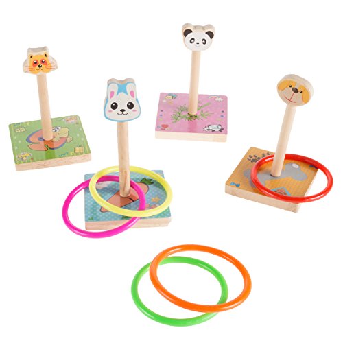 Hey!Play! Kids Zoo Animal Ring Toss Game Set-Indoor Outdoor Old-Fashioned Horseshoe Toy-Fun Preschool Age Learning Activity for Boys and Girls
