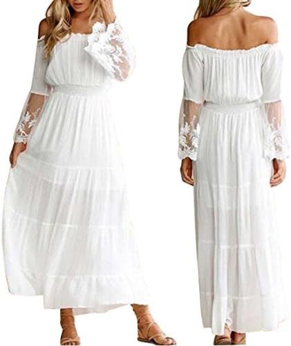 Womens Off Shoulder Long Sleeve Flowy Bridesmaid Cocktail Evening Gown Maxi Dress