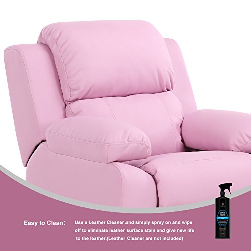 LCH Contemporary PU Leather Kids Recliner with Deluxe Padded Backrest and Flip-up Storage Arms, Mini Little Small Recliner Sofa Chair for Baby Toddler Boys Girls Childrens - Light Pink