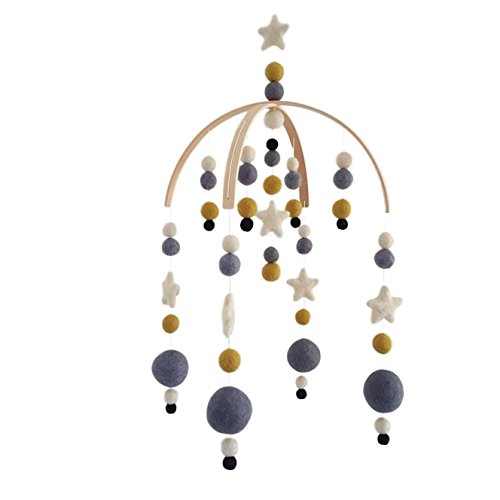 Star Baby Mobile by TIK Tak Design Co – Felt Ball Mobile for Your Boy Or Girl Babies Bed Room – 100% NZ Wool - Designer Colors to Match Your Nursery and Delight Your Child (Gold Dust)