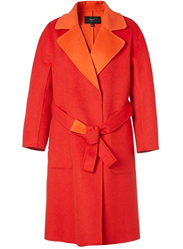 ME&CITY Women's Color Block Shawl Collar Tie Waist Woolen Coat, Red XS