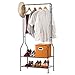 LANGRIA Heavy Duty Commercial Grade Clothing Garment Rack, 2-Tier Entryway Metal Coat Rack and Shoe Bench Storage Stand with Single Rod and 4 Hooks for Home Office Bedroom Max Capacity 66.1lbs, Black