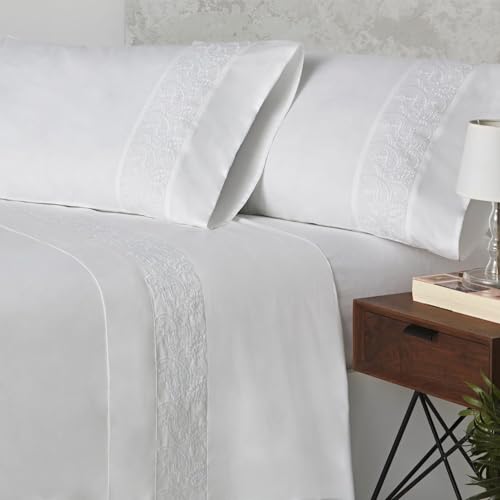 Burrito Blanco Geborduurd beddengoed van katoen, voor 200 cm brede bedden (+ beschikbare maten), witte lakens van percal met draaddichtheid 200, kleur 402 wit