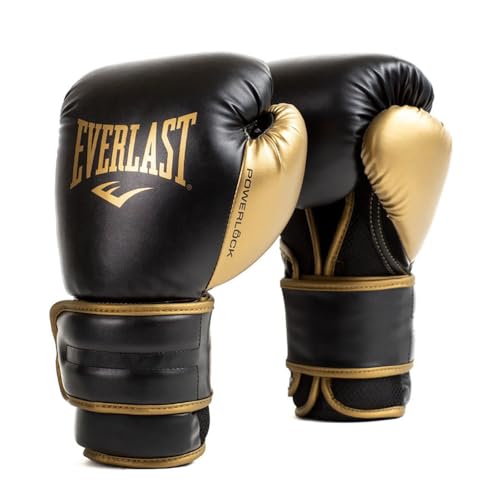 Everlast Powerlock 2R 12oz Boxing Gloves (Black/Gold), Muay Thai, Men
