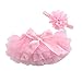 Naisian muyan Girls Cotton Tulle Ruffle with Bow Baby Bloomer Diaper Cover and Headband Set (Pink, M(6Month-12Month))