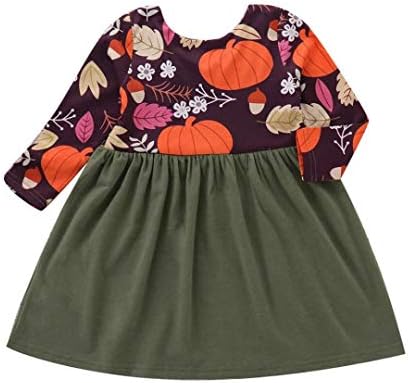 Baby Halloween Clothes,Leegor Toddler Infant Girls Pumpkin Print Splice Dress Long Sleeve Dress