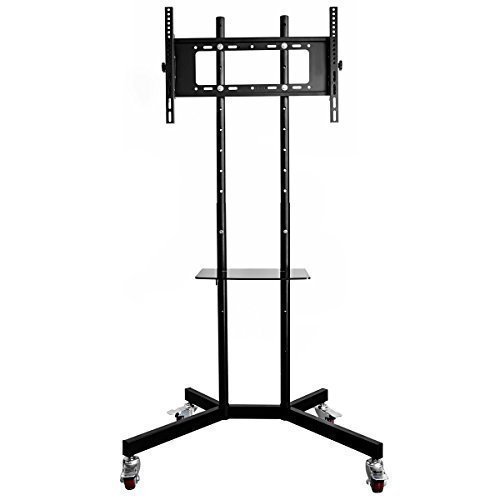 OULII Universal TV Stand Adjustable TV Cart TV Mount Stand Bracket with Locking Wheels Glass